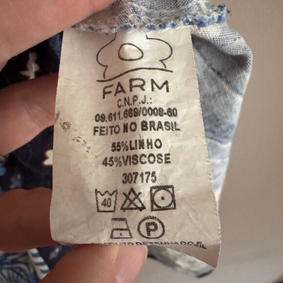 Farm Rio Brazil Blue Bird and Palm Print Puff Sleeve Linen Mini Dress Medium - Picture 9 of 10